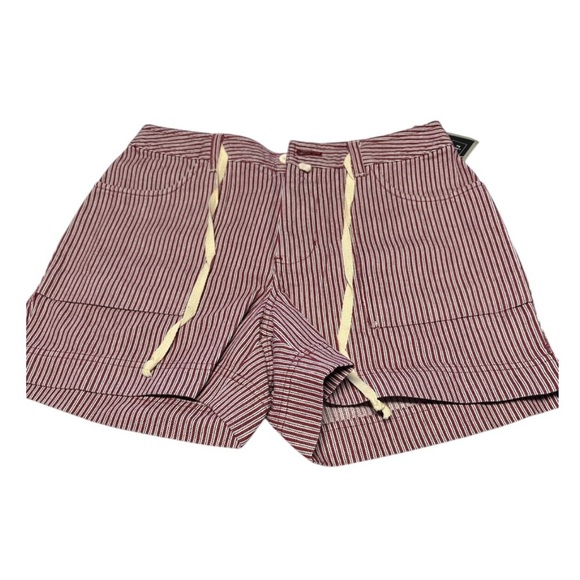 Red and White Flat Front Shorts with Drawstring - Picture 1 of 10